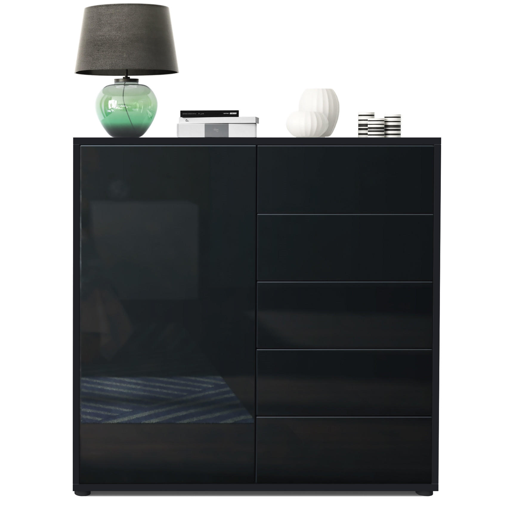 KOMMODE Ben Front in Schwarz Hochglanz - Schwarz Hochglanz, Holzwerkstoff (79/74/36cm) - Vladon