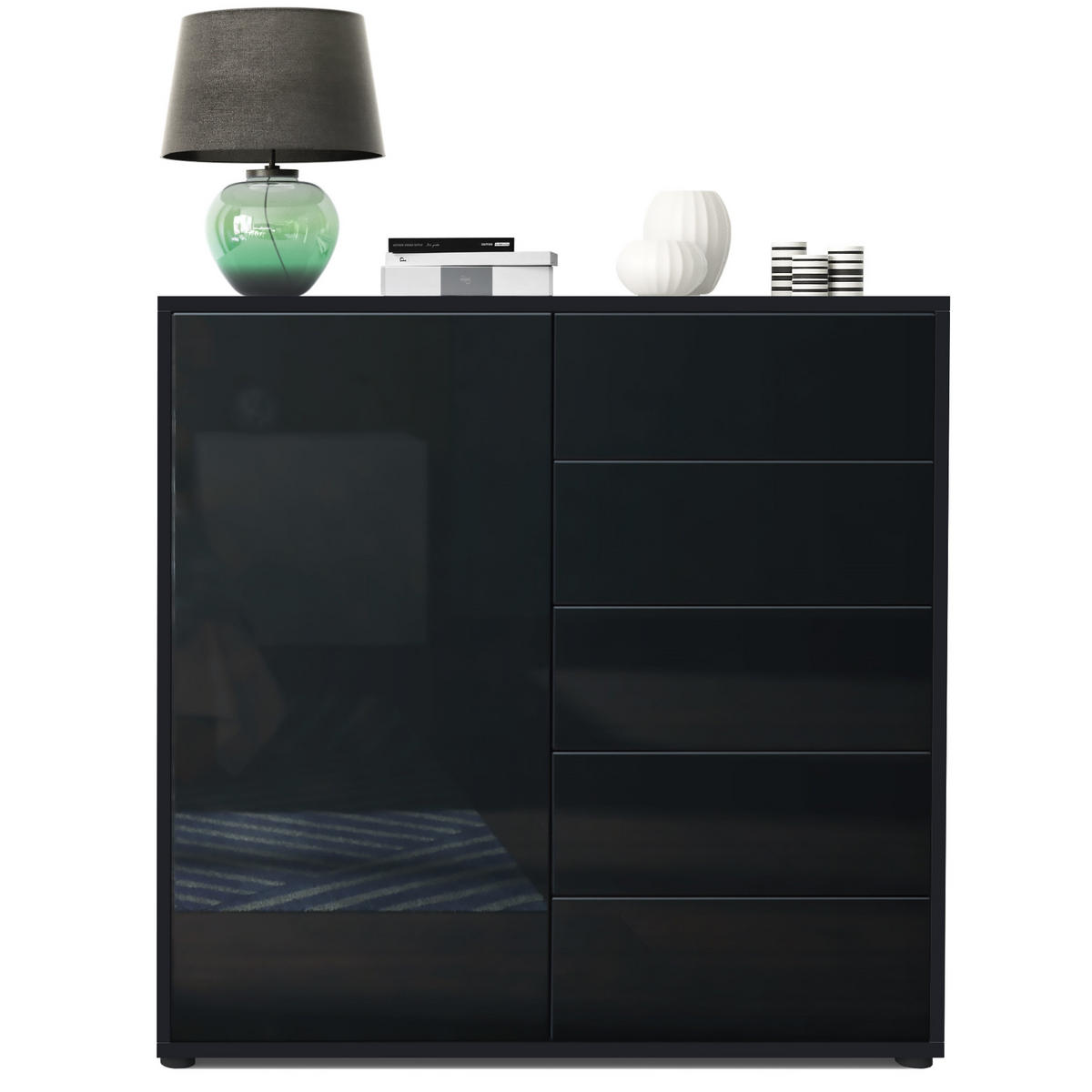 KOMMODE Ben Front in Schwarz Hochglanz - Schwarz Hochglanz, Holzwerkstoff (79/74/36cm) - Vladon