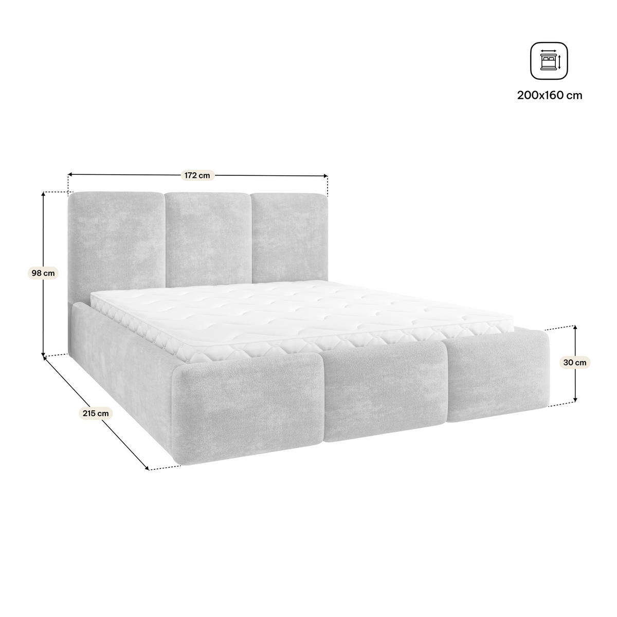 POLSTERBETT MORENA LM 160x200 cm mit Bettkästen - Hellgrau - Hellgrau, Holz (160/200cm) - MASSENO