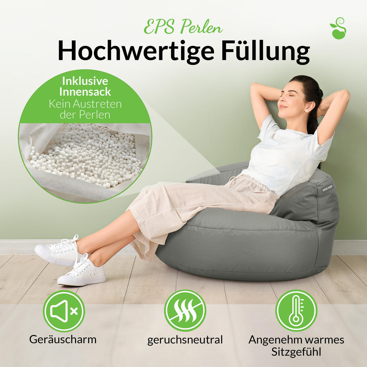 INDOOR OUTDOOR SITZSACK Lounge Sofa - Grau, Textil (90/50/50cm) - Green Bean
