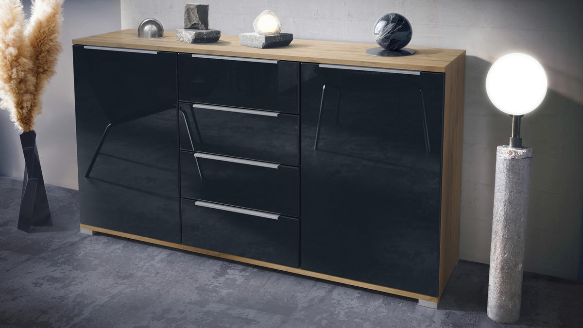 SIDEBOARD Linio Schwarz Hochglanz - Schwarz Hochglanz, Holzwerkstoff (138.5/75.5/35cm) - Vladon