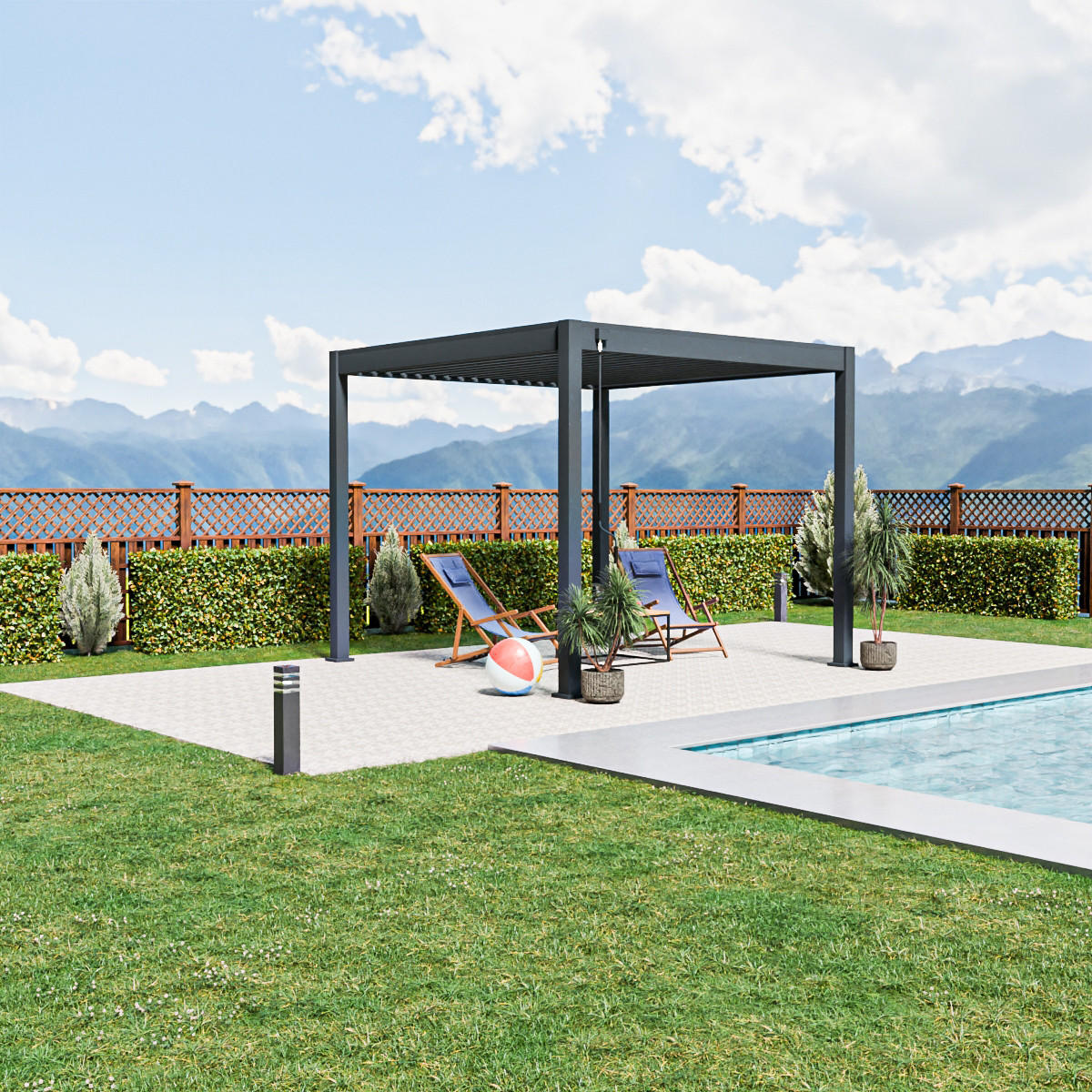 PERGOLA Terrassenüberdachung Trumpf | Alu-Stahl | Lamellendach | 3 x 3 M | anthrazit | freistehend - Anthrazit, Metall (300/255/300cm) - PergoLine