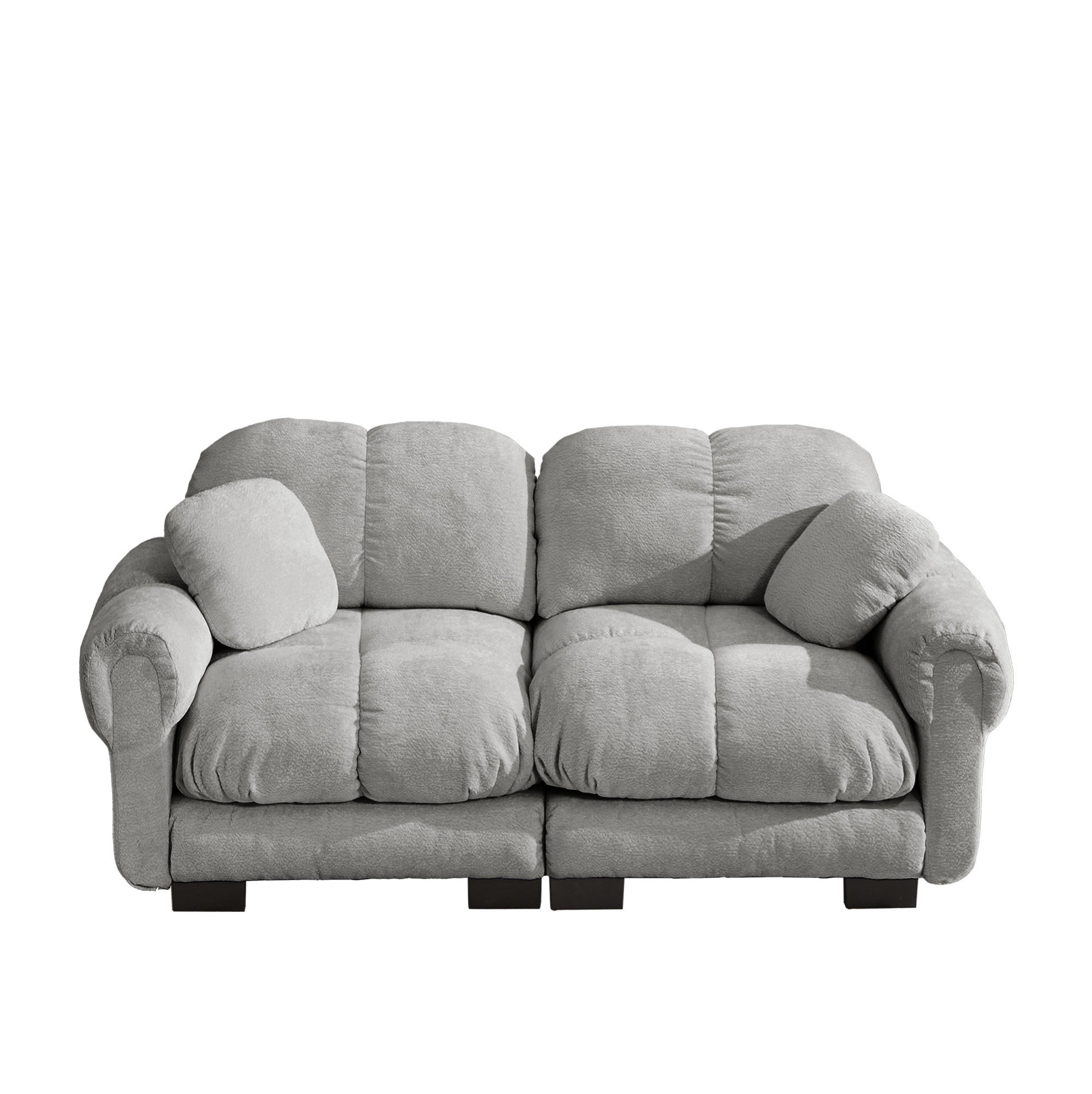 SOFA 190/86/90 cm in Hellgrau aus Chenille mit Steppnähten - Hellgrau, Textil (86/90/190cm) - Flora Grace