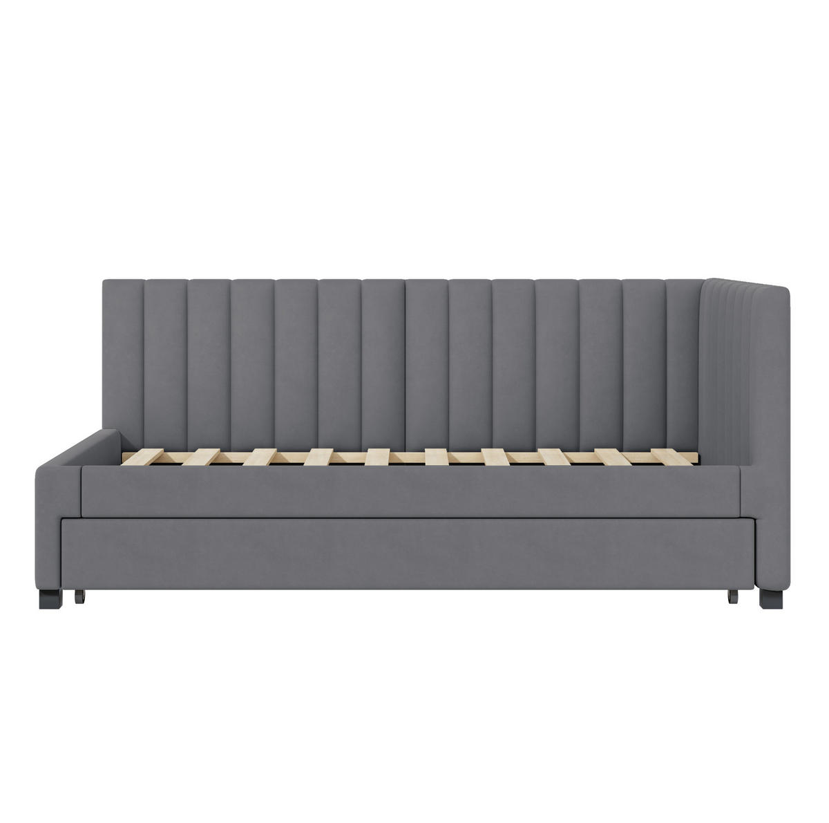 POLSTERBETT 90/200 cm mit Ausziehbett, Lattenrost und Samtbezug, Grau - Grau, Textil (90/200cm) - Redom