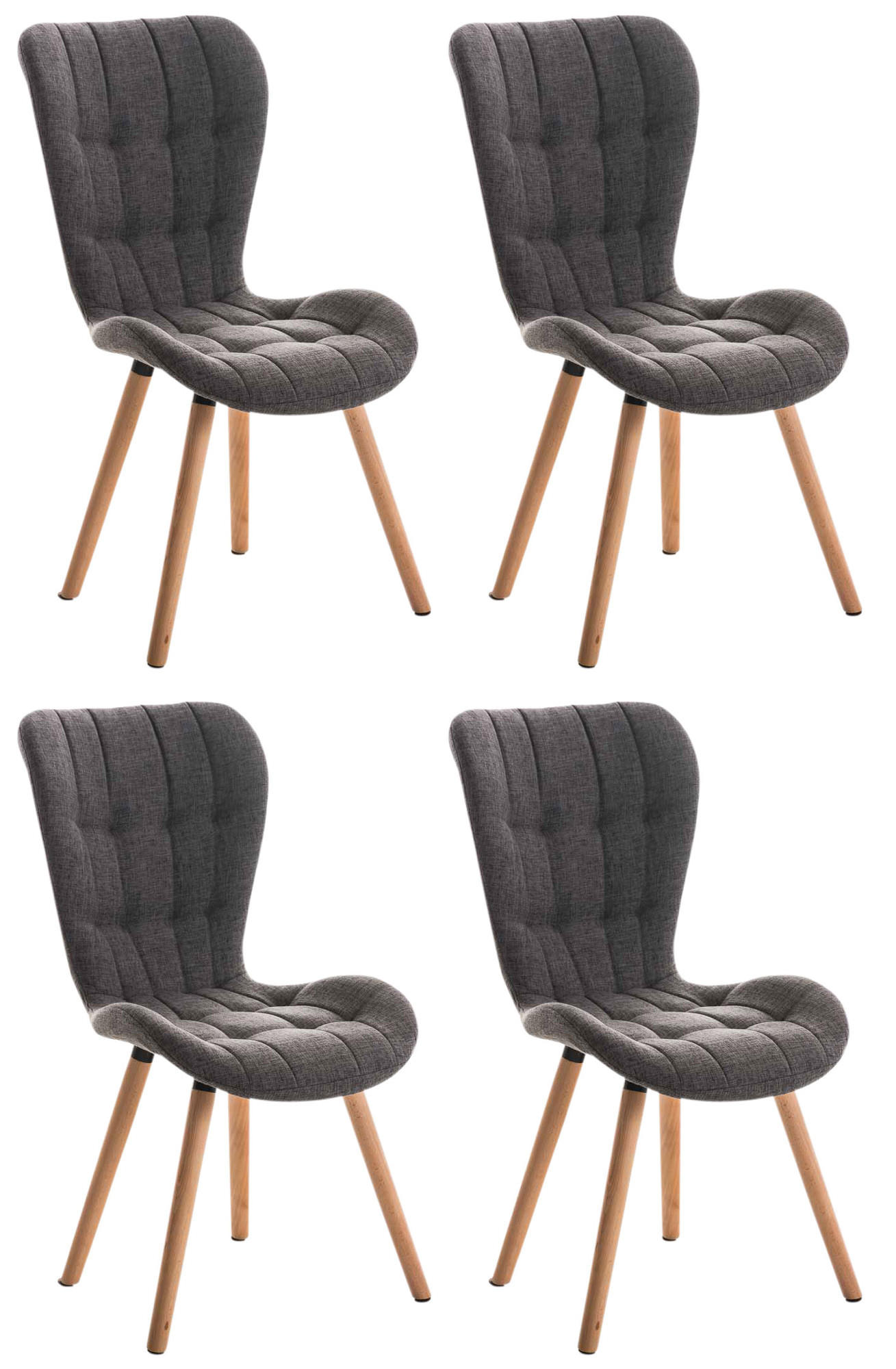 STUHL 4er Set Stoff hellgrau - Eukalyptusholzfarben/Hellgrau, Holz/Textil (50/88/63cm) - CLP