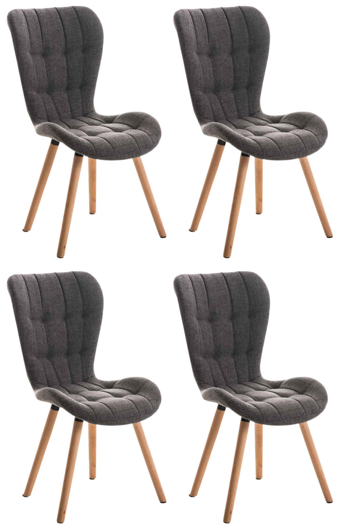 STUHL 4er Set Stoff hellgrau - Eukalyptusholzfarben/Hellgrau, Holz/Textil (50/88/63cm) - CLP