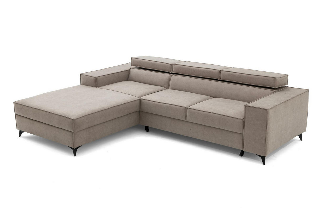 ECKSOFA PURE S Links mit Schlaffunktion 127x215 Velours Creme - Creme/Schwarz, Holz/Textil (281/204cm) - Muffo