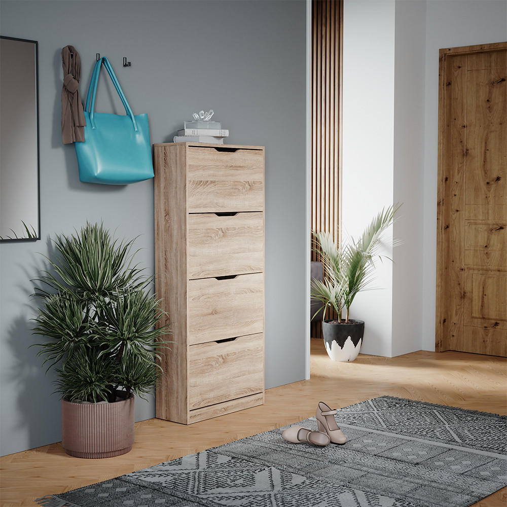 SCHUHKIPPER Luca Sonoma 59 x 137 cm mit 4 Klappschubladen - Sonoma Eiche, Holzwerkstoff (59/137/22cm) - Vicco