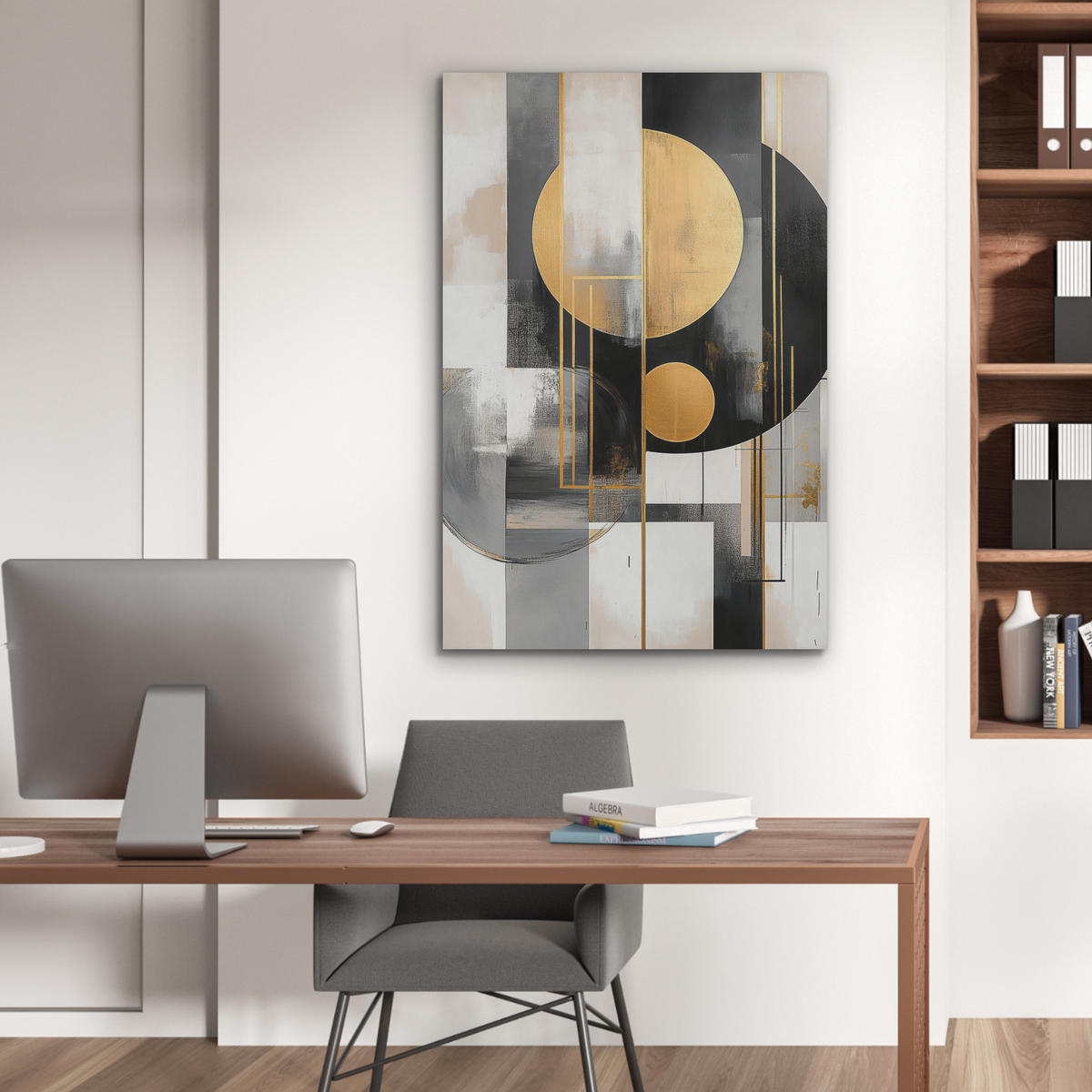 AKUSTIKBILD Abstrakt - Gold - Silber - Formen - Ästhetisch - Modern Wanddeko 60x90 cm - Goldfarben, Kunststoff (60/90/0.9cm) - MuchoWow