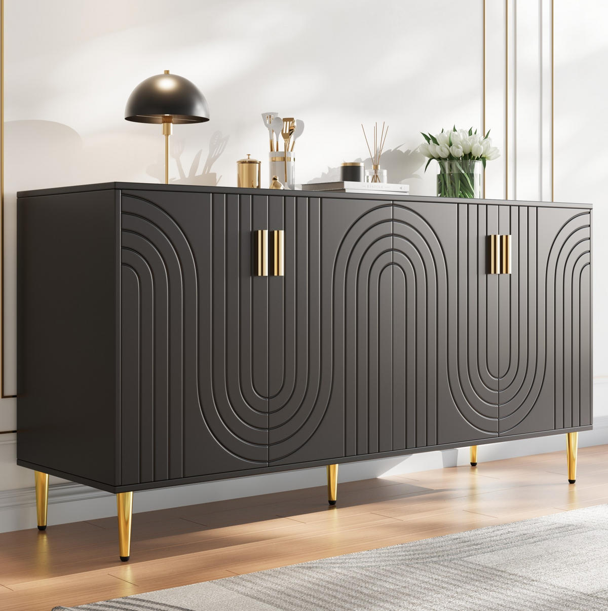 SIDEBOARD mit Stauraum 152 x 40 x 75 cm MDF Schwarz - Schwarz, Holzwerkstoff (152/75/40cm) - Meubliv