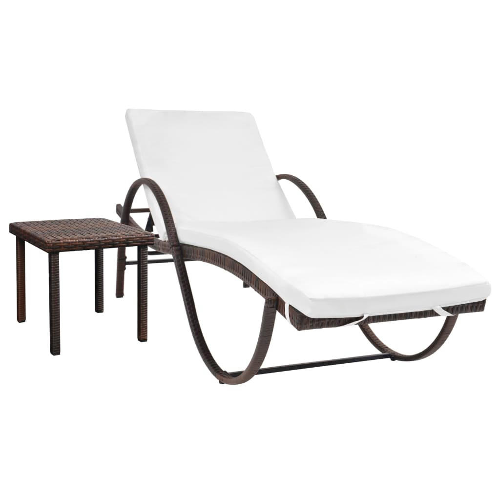 SONNENLIEGE mit Auflage & Tisch Poly Rattan Braun - Braun, Kunststoff (65/56/193cm) - furnicato