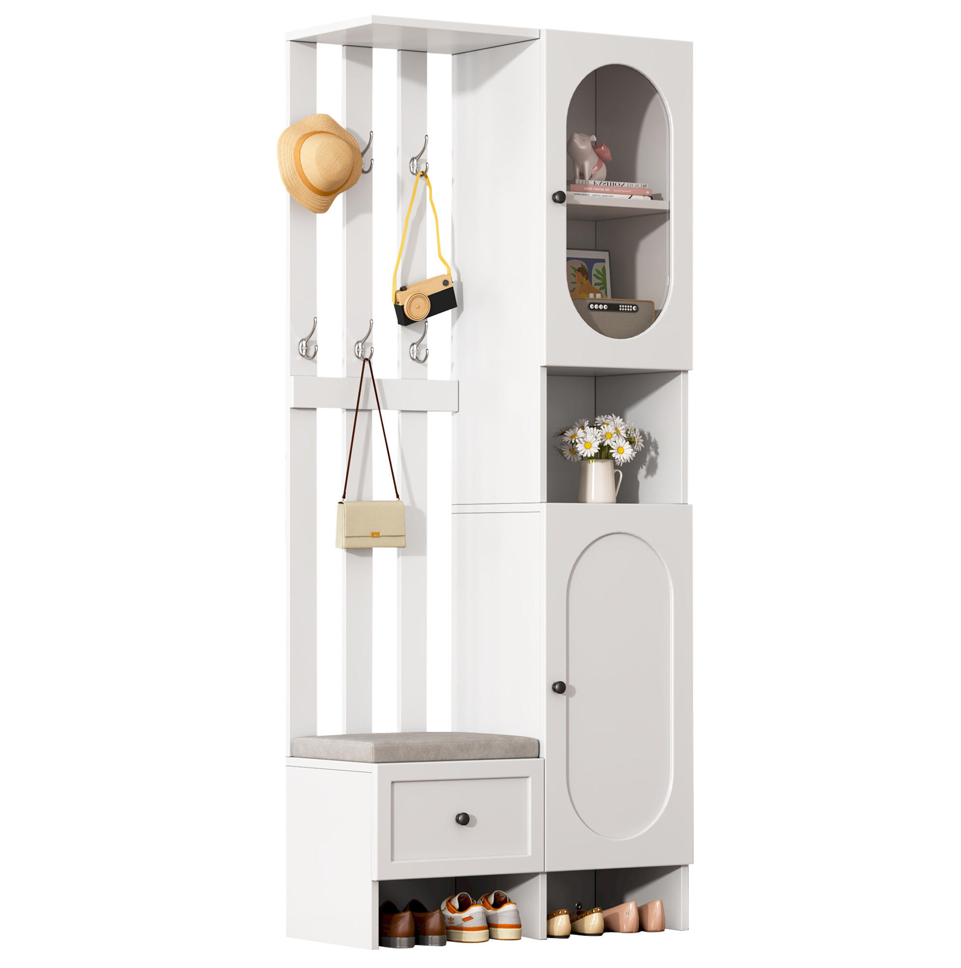 GARDEROBE mit Schuhbank 85 x 33,5 x 200 cm Weiß - Weiß, Holzwerkstoff (33.5/200/85cm) - Beauniv