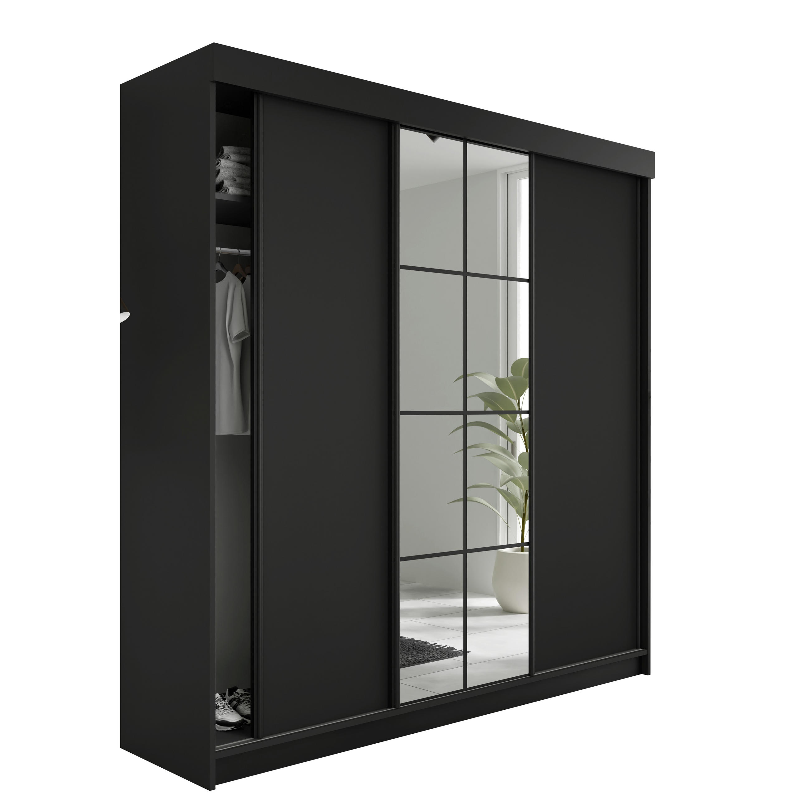 SCHIEBETÜRENSCHRANK LAMARO 200x205x59cm Schwarz - Schwarz, Holzwerkstoff (200/205/59cm) - Kier Furniture