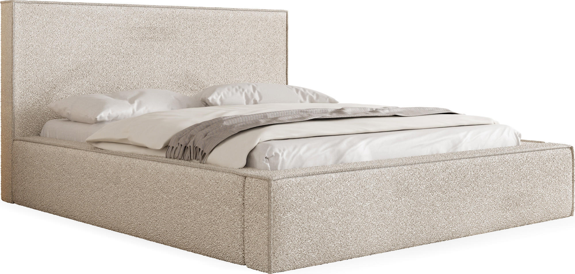 POLSTERBETT Terra mit Bettkasten, Beige Boucle 140x200 cm - Beige/Birkefarben, Holz/Holzwerkstoff (140/200cm) - WFL GROUP