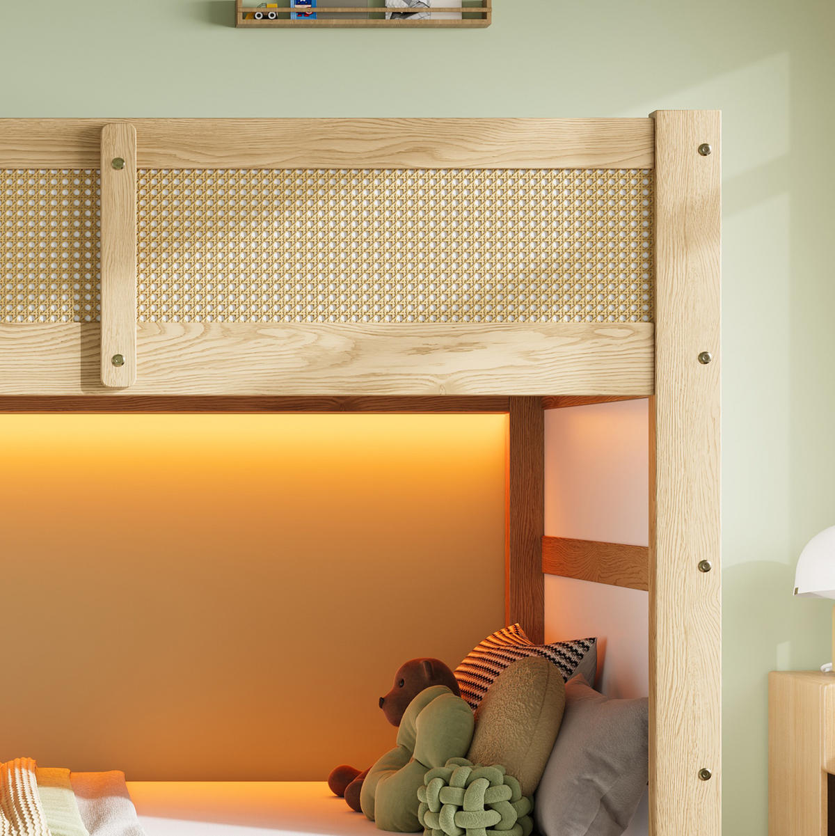 HOCHBETT 90/200 cm aus Kiefer und MDF mit LED-Lichtleiste und Ablagen Natur/Weiß - Naturfarben, Holz (90/200cm) - Modenvie