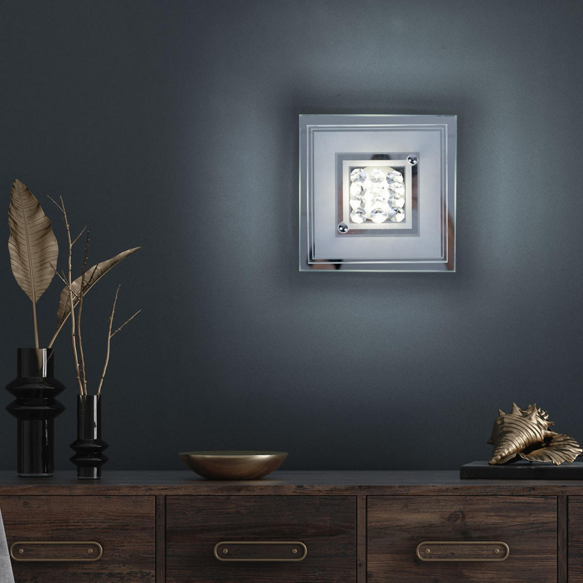 LED WANDLEUCHTE Miranda Metall Silber - Silberfarben, Glas (14/7/14cm) - Esto