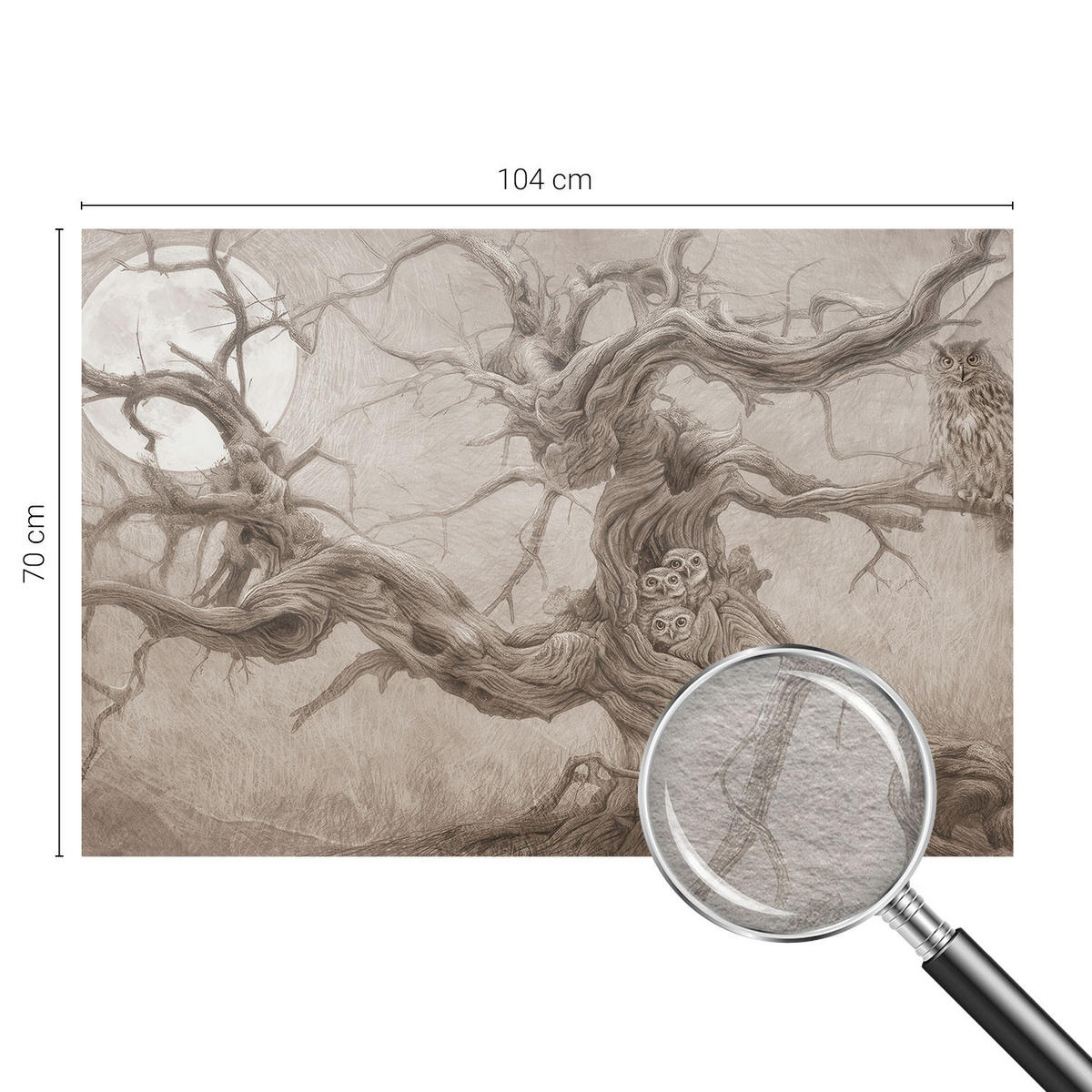 FOTOTAPETE 104x70 cm - Nachtvögel - Beige, Textil (104/70cm) - Wallfluent
