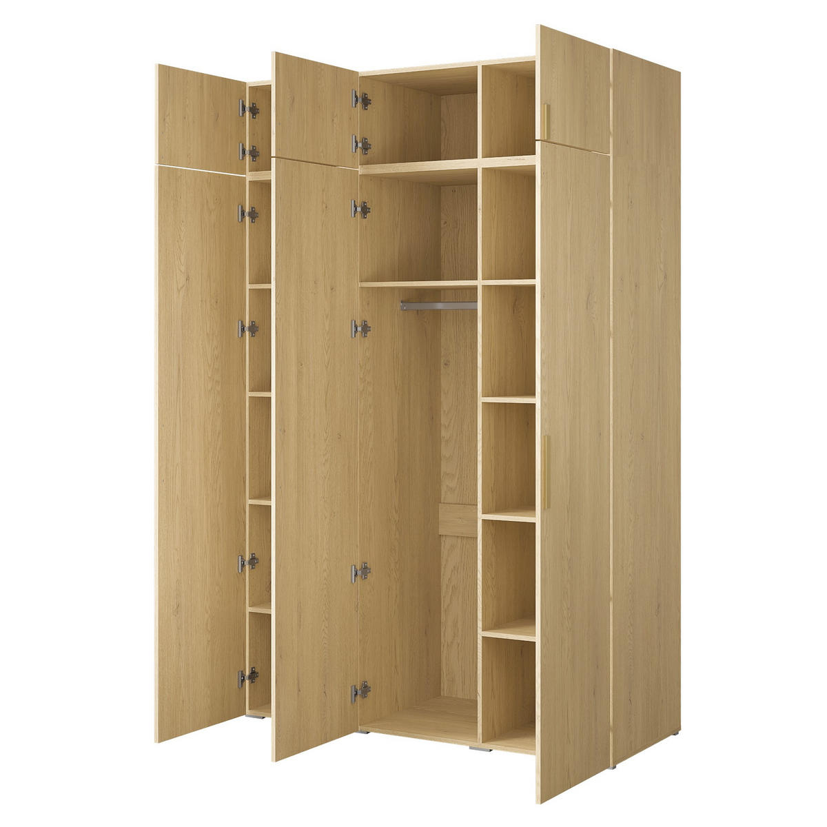 DREHTÜRENSCHRANK mit Aufsatz Napoli 3D 150 Eiche Cremona (schwarzer oder goldener Griff) - Eichefarben/Silberfarben, Holzwerkstoff/Kunststoff (150/35/60cm) - mzm24