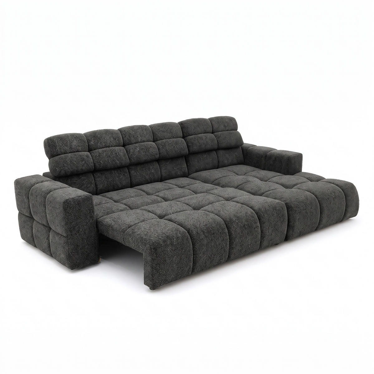 ECKSOFA TENDER Rechts mit Schlaffunktion und Verstellbare Kopfstützen, Chenille dunkelgrau - Dunkelgrau/Schwarz, Holz/Kunststoff (176/315cm) - Muffo
