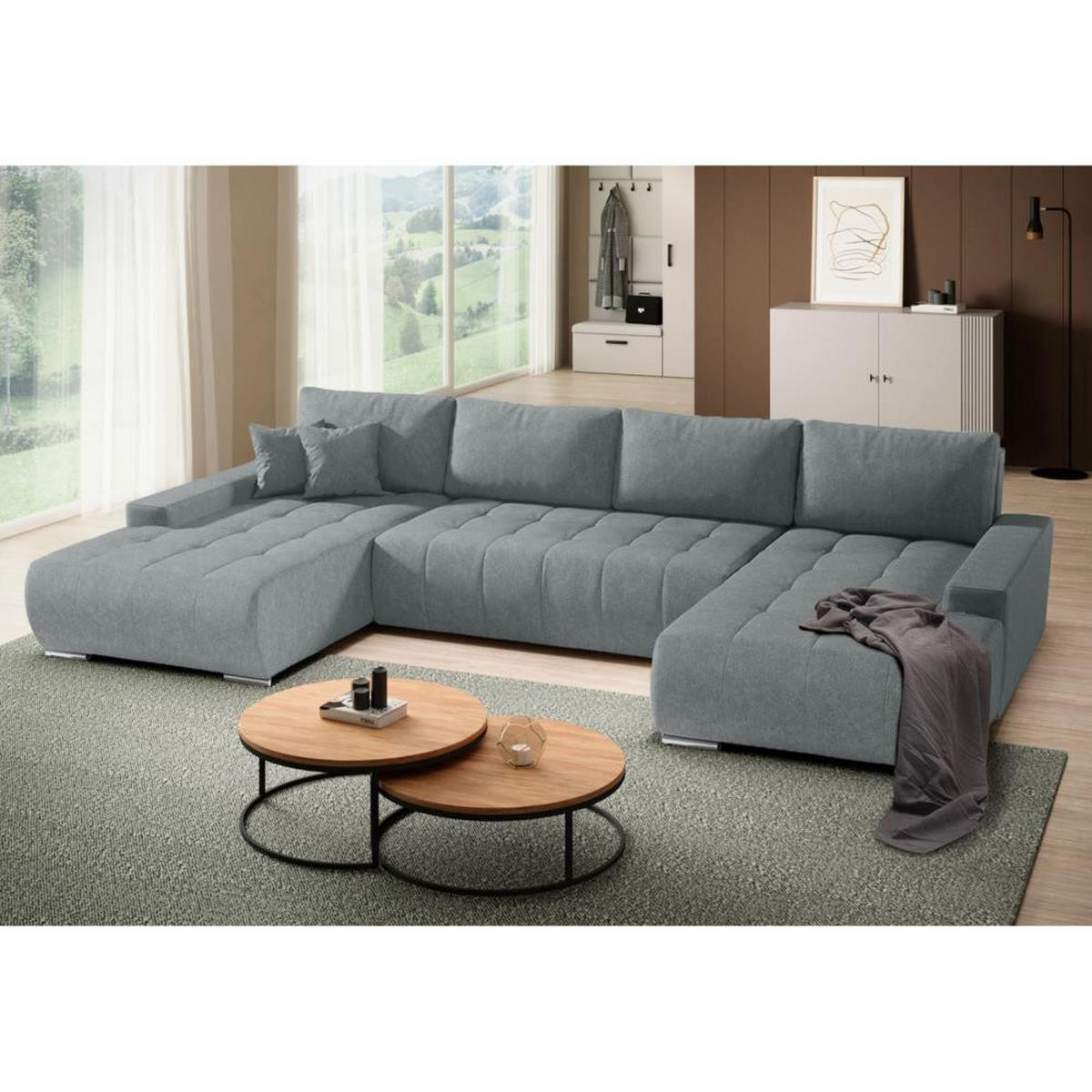 WOHNLANDSCHAFT Draco U Hellgrau. - Silberfarben/Hellgrau, Textil/Metall (350/85/185cm) - Beautysofa
