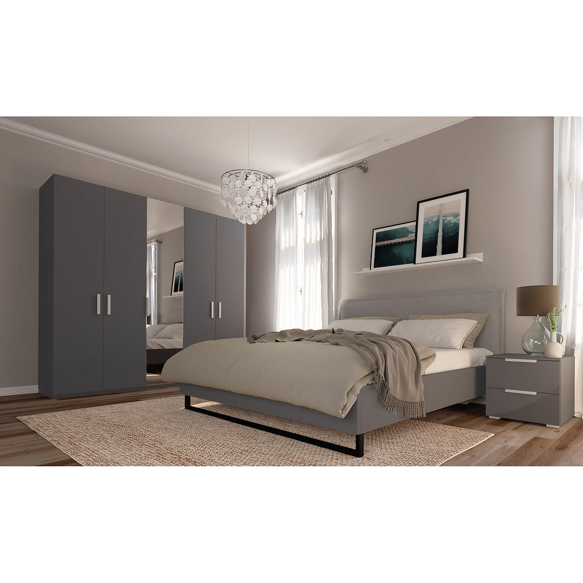 DREHTÜRENSCHRANK - Graphitfarben, Holzwerkstoff (225/222/60cm) - home24