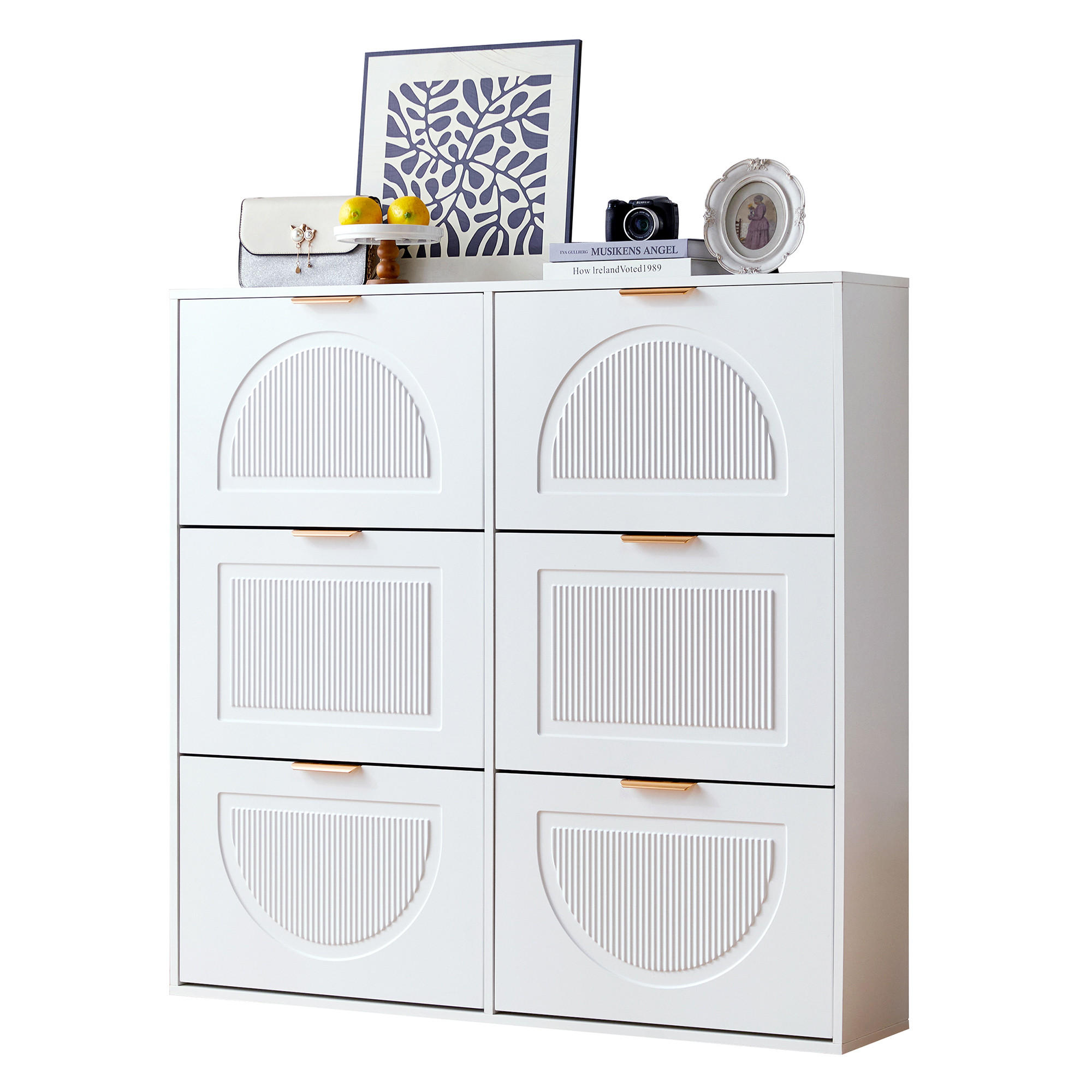 SCHUHSCHRANK Modern 6 Fächer Weiß 118x25x115cm - Weiß, Holzwerkstoff (25/115/118cm) - FLIEKS