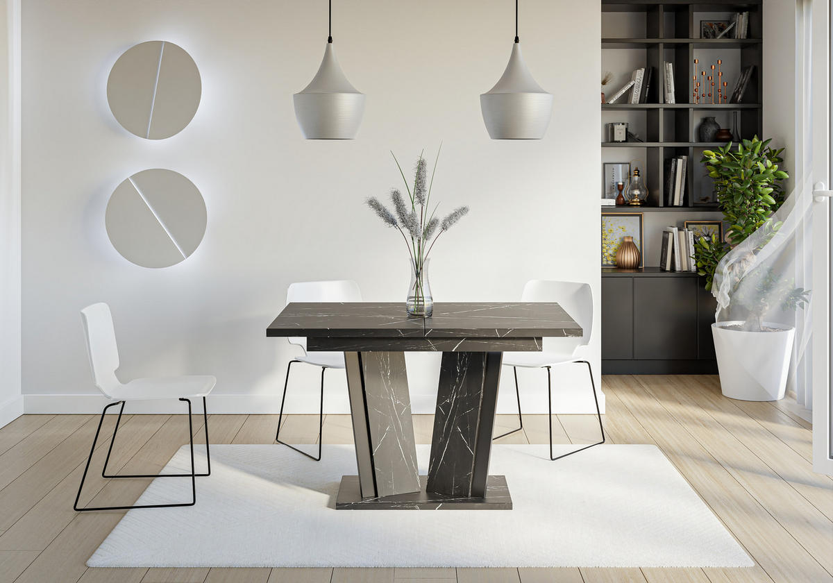 ESSTISCH Ausziehbar 120 - 160 cm Schwarz Marmoroptik - Schwarz, Holzwerkstoff (120/80/75cm) - PROSPERO