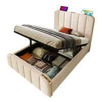 POLSTERBETT 90/200 cm Beige mit Stauraum, Matratze und USB- und Type-C-Anschlüssen - Beige, Textil (90/200cm) - Flora Grace