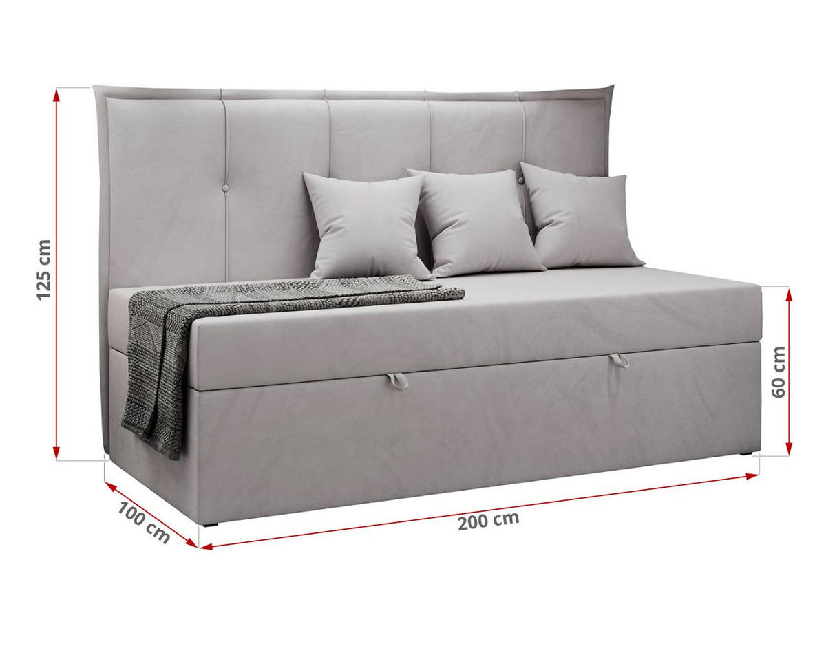 BOXBETT BANCO 90/200 Hellgrau Velvet - H3 - Hellgrau, Holz/Textil (90/200cm) - MKS