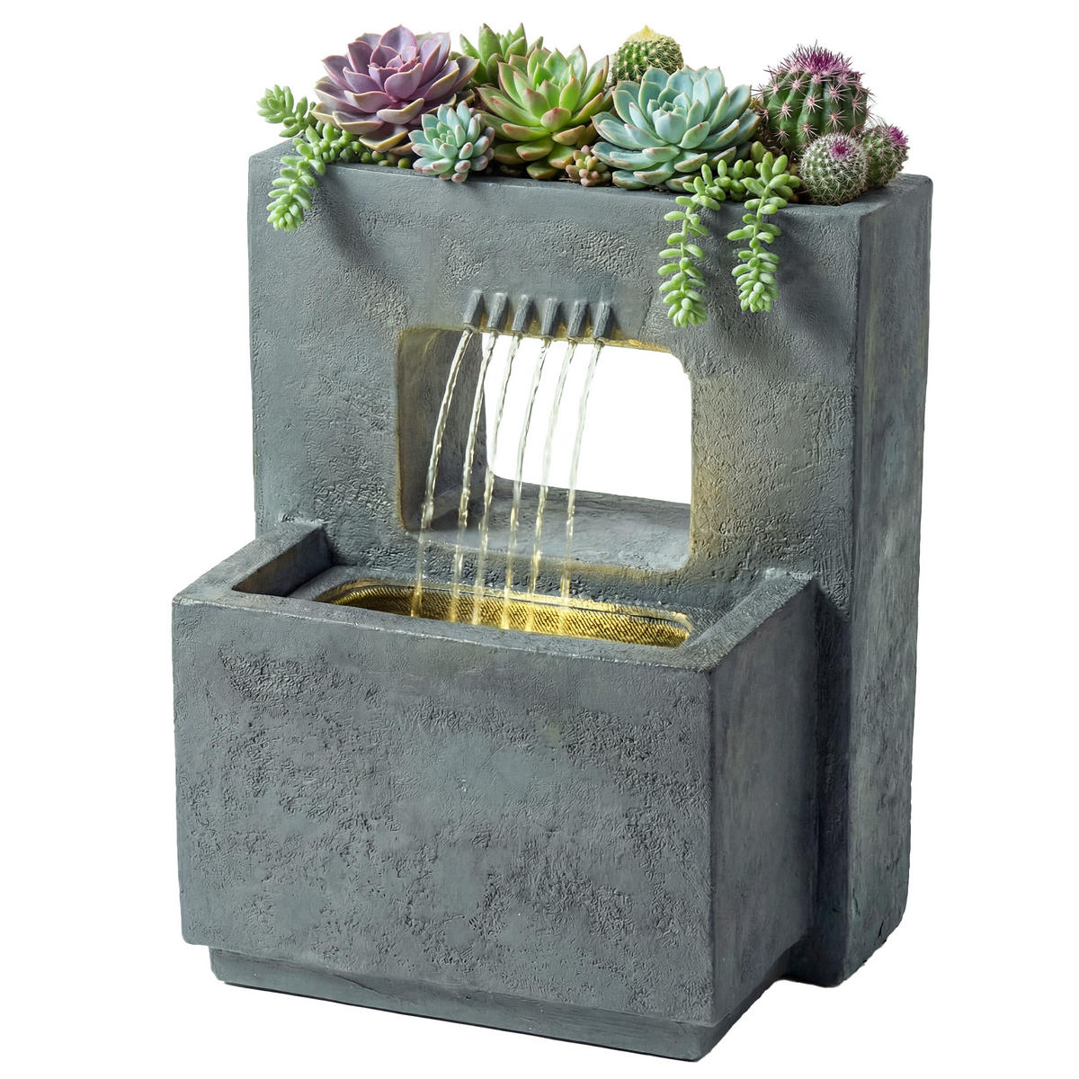 GARTENBRUNNEN DE-10278 2-stufig mit LED und Pflanzkübel Grau - Dunkelgrau, Kunststoff (45/31.5/58.5cm) - ComfortXL