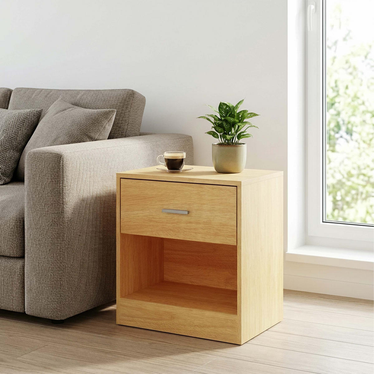 NACHTTISCH Holzoptik mit Schublade - Hellbraun, Holzwerkstoff (39/41/28cm) - Relaxdays