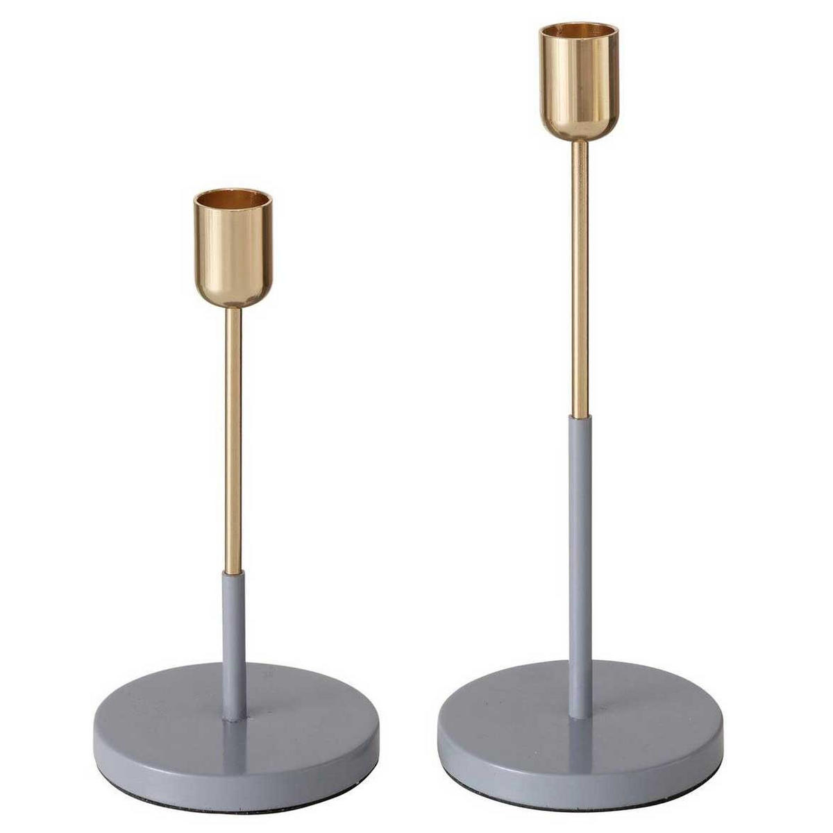 KERZENHALTER Telmo 2er-Set - Grau, Metall (9/24/9cm) - Boltze Home