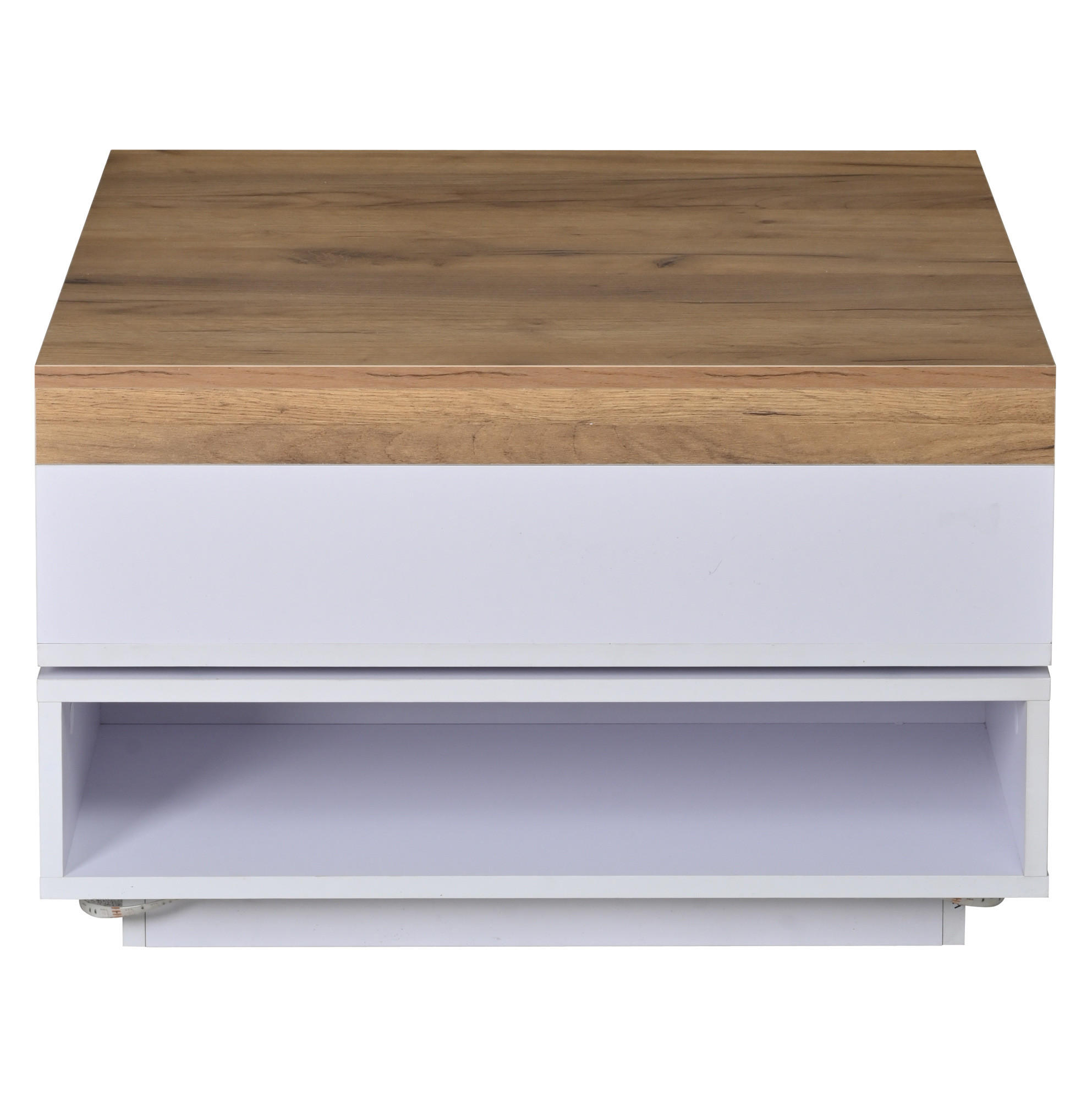 KONFERENČNÍ stolek, 65/65/40 cm, MDF bílá a dubový dekor, otočná deska s LED - bílá, kompozitní dřevo (65/65/40cm) - BEAOK
