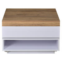 KONFERENČNÍ stolek, 65/65/40 cm, MDF bílá a dubový dekor, otočná deska s LED - bílá, kompozitní dřevo (65/65/40cm) - BEAOK