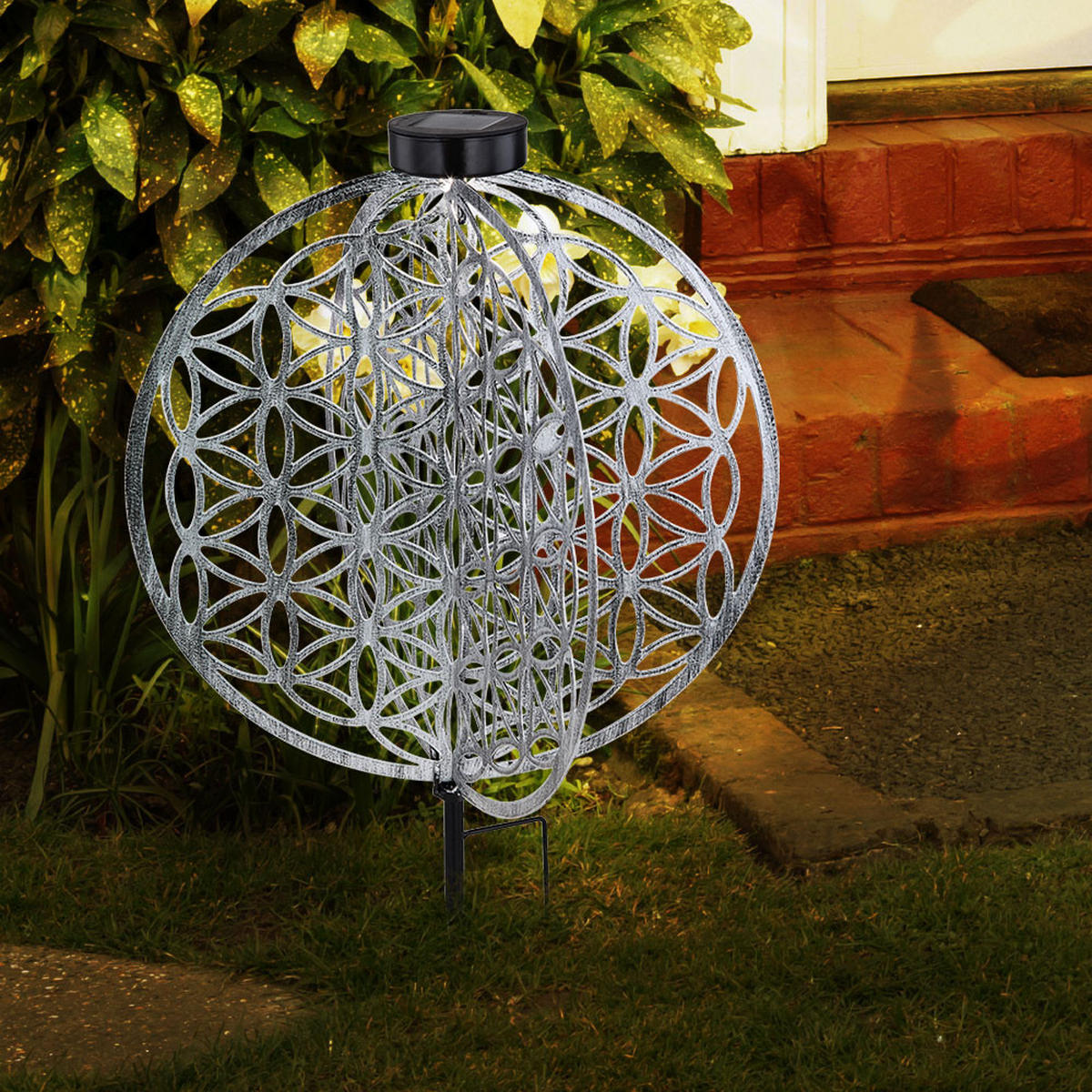 LED AUSSENLEUCHTE Solar Silber Schwarz - Schwarz, Metall (40/40/51cm) - Globo Lighting