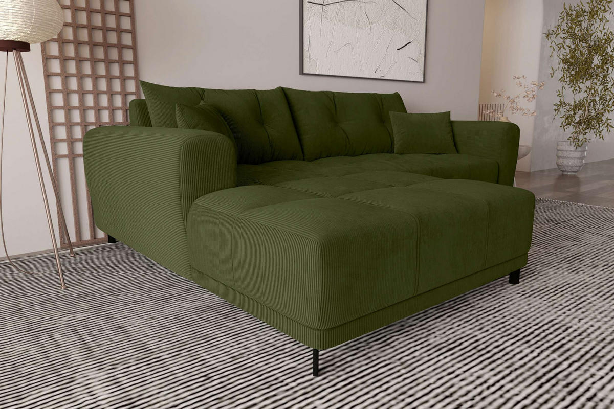ECKSOFA Massimo Cordstoff Olivgrün inkl. Schlaffunktion Links - Schwarz/Olivgrün, Textil/Metall (246/177cm) - 99rooms
