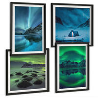 BILDER SET 4er Set - 50x50 cm & 40x60 cm Schwarzer Rahmen - Winterlandschaft mit Nordlichtern - Schwarz, Kunststoff (50/50cm) - TULUP