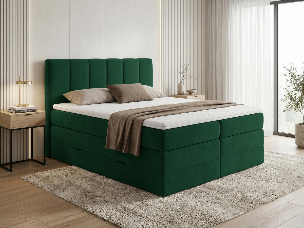 BOXSPRINGBETT Star Max - 160x200 - grün (Kronos 19, Velours) - Schwarz/Grün, Holz/Holzwerkstoff (160/200cm) - Sofnet