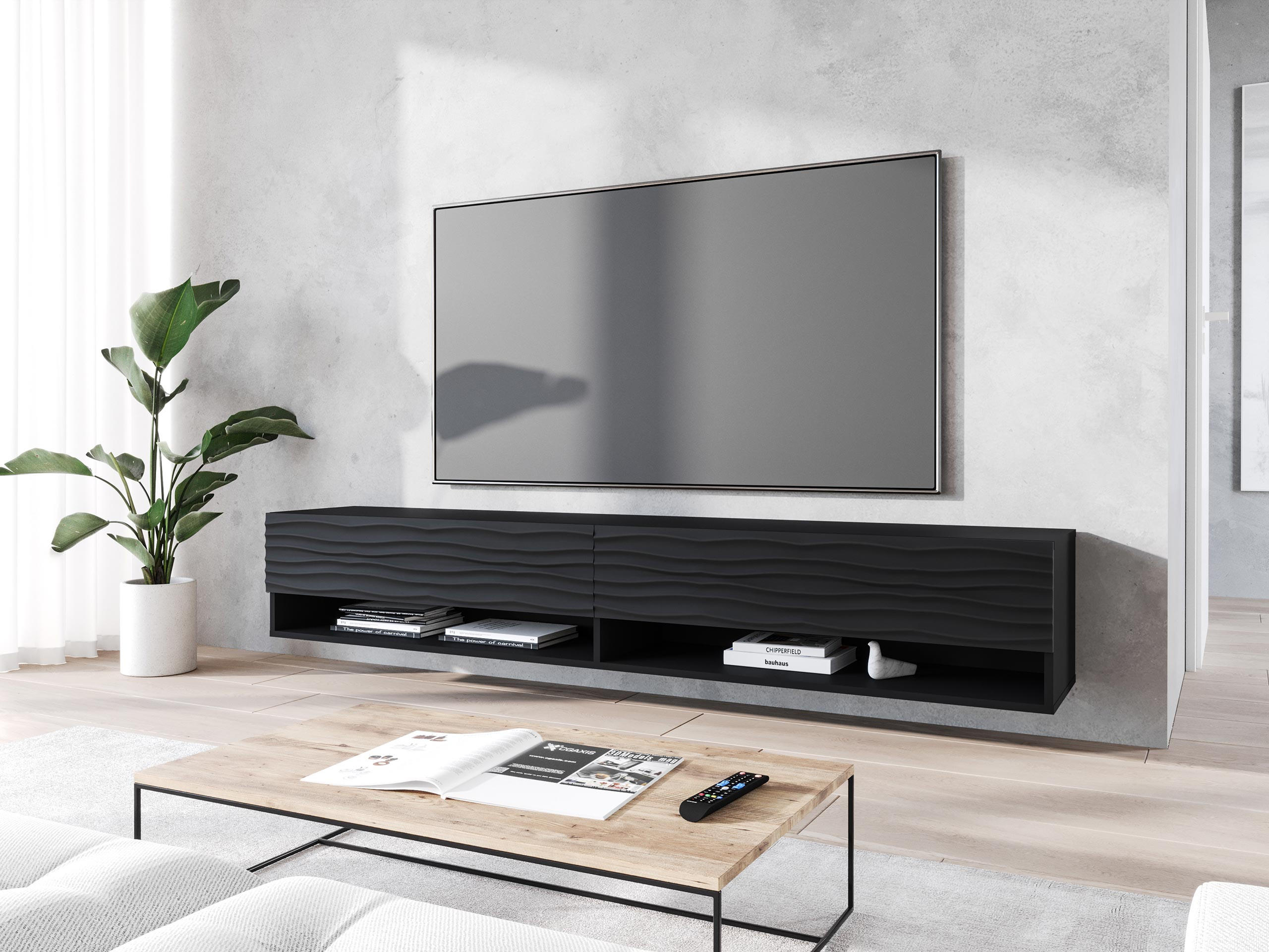 TV-LOWBOARD A180 MDF - Alufarben/Schwarz, Holzwerkstoff/Kunststoff (180/30/33cm) - MIRJAN24