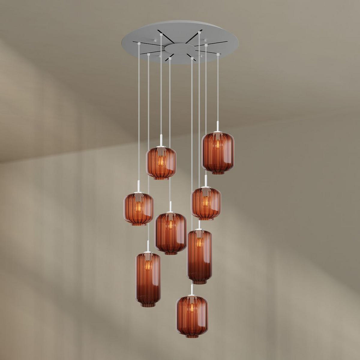 GALERIELEUCHTE Velo 8-flammig Braun Ø 18/20/25cm - Braun/Weiß, Glas (25/25/27cm) - s.luce