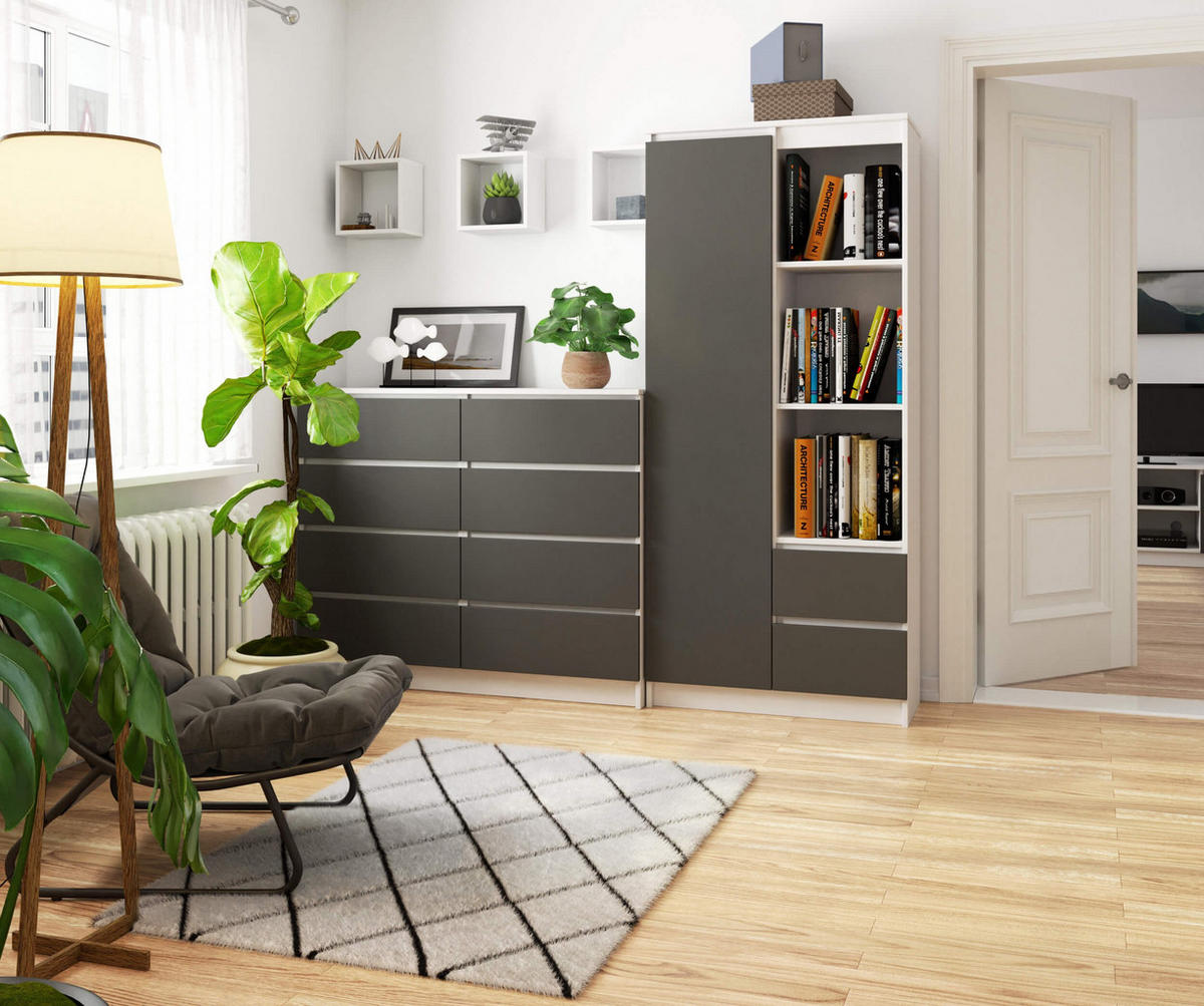 MEHRZWECKSCHRANK Weiß, Grau 80x180x35 cm - Graphitfarben/Weiß, Holzwerkstoff (80/180/35cm) - Akord