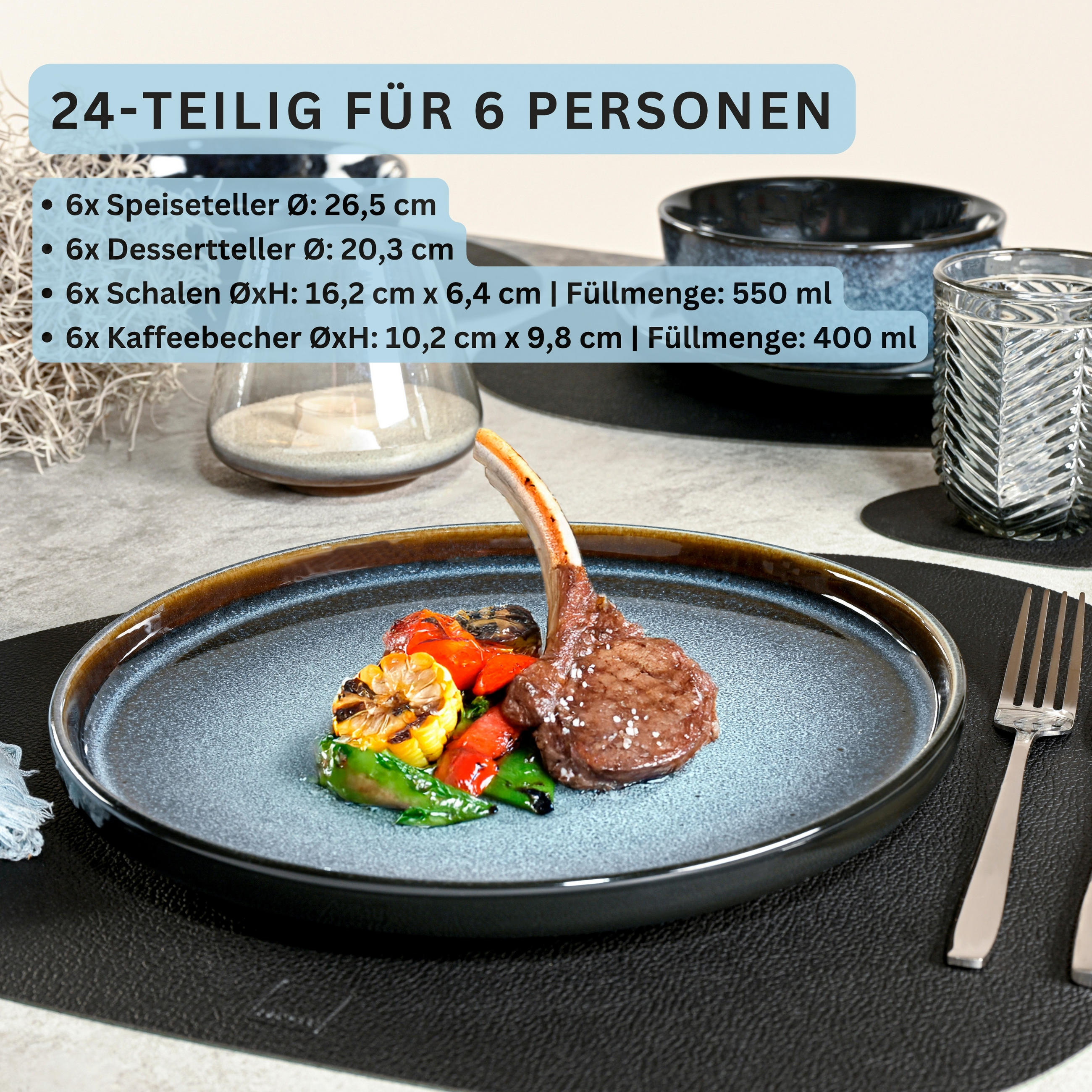 KOMBISERVICE OSAKA - 24 teilig aus Steingut - Dunkelblau, Stein (50/30/80cm) - Sänger