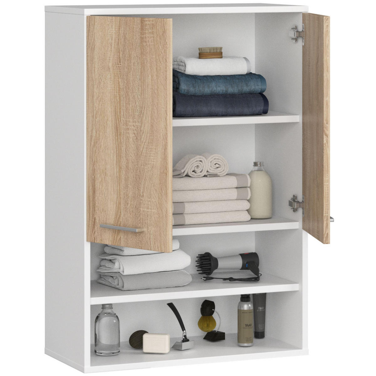 HÄNGESCHRANK Weiß, Sonoma Eiche 64x94x30 cm - Silberfarben/Weiß, Holzwerkstoff/Kunststoff (64/94/30cm) - Akord