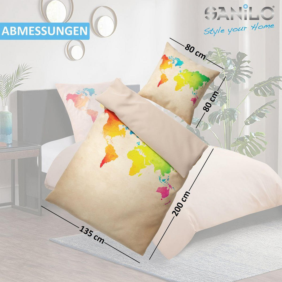 BETTWÄSCHE 4-teilig International Map - Beige, Naturmaterialien (135/200cm) - Sanilo