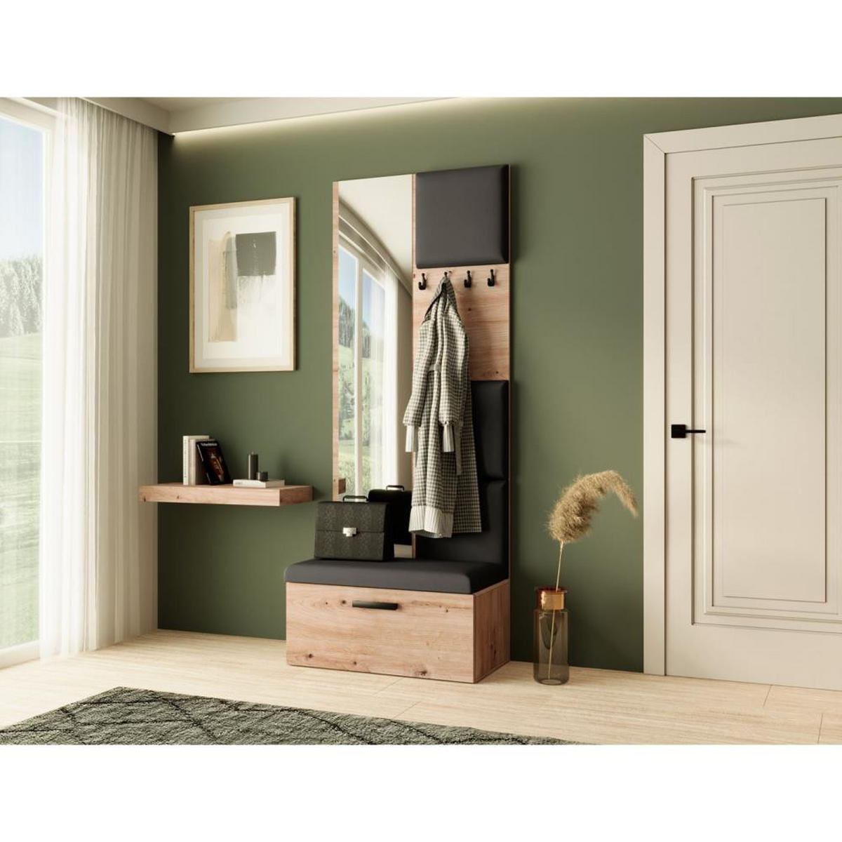 GARDEROBE Margaret III 81/203/43 mit gepolsterten Paneelen - Schwarz/Eiche Artisan, Holzwerkstoff/Kunststoff (81/203/43cm) - Beautysofa