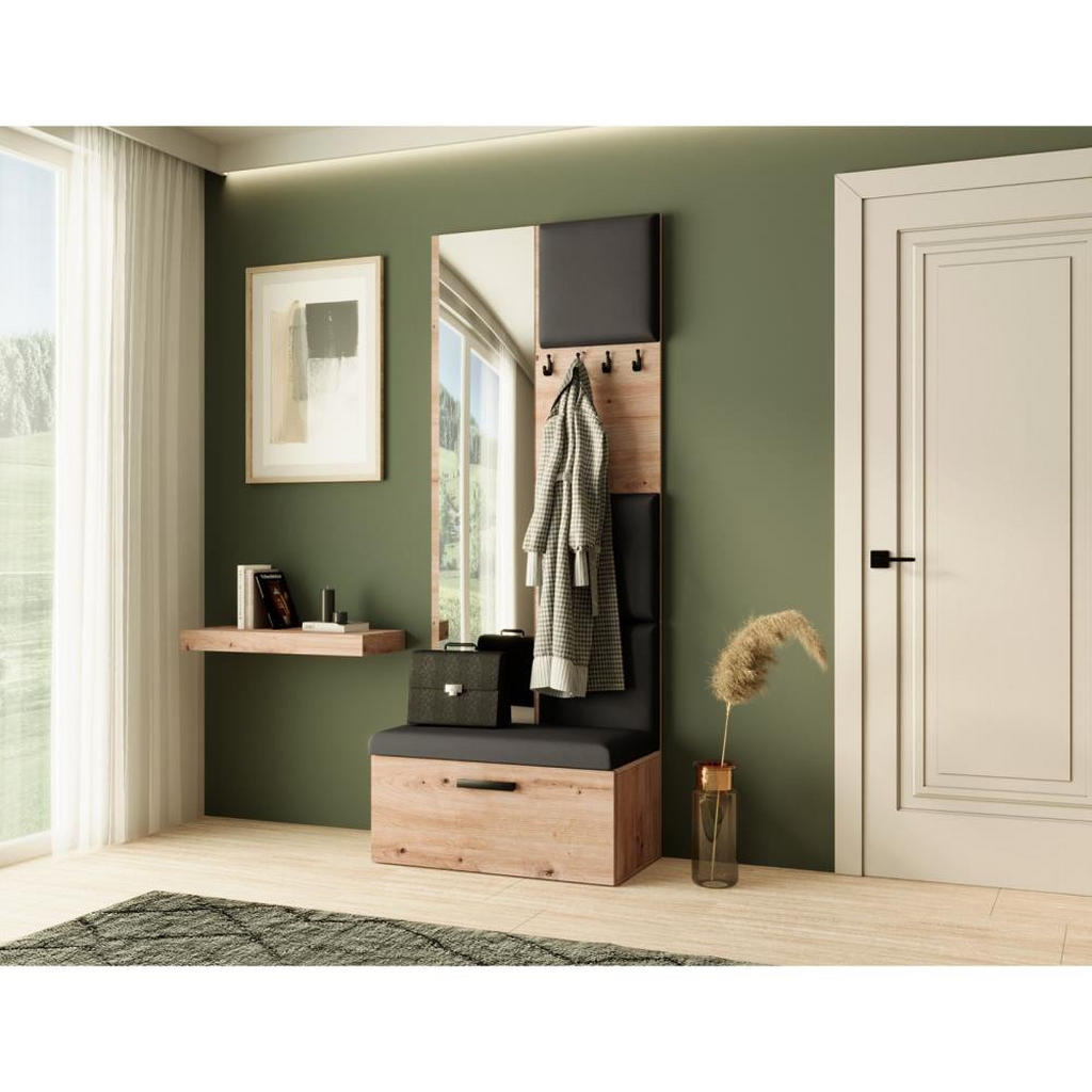 Thumbnail - Beautysofa Garderobe, Eiche Artisan, Schwarz, Kunststoff, 81x203x43 cm, Garderobe, Garderoben-Sets & Serien, Garderoben-...