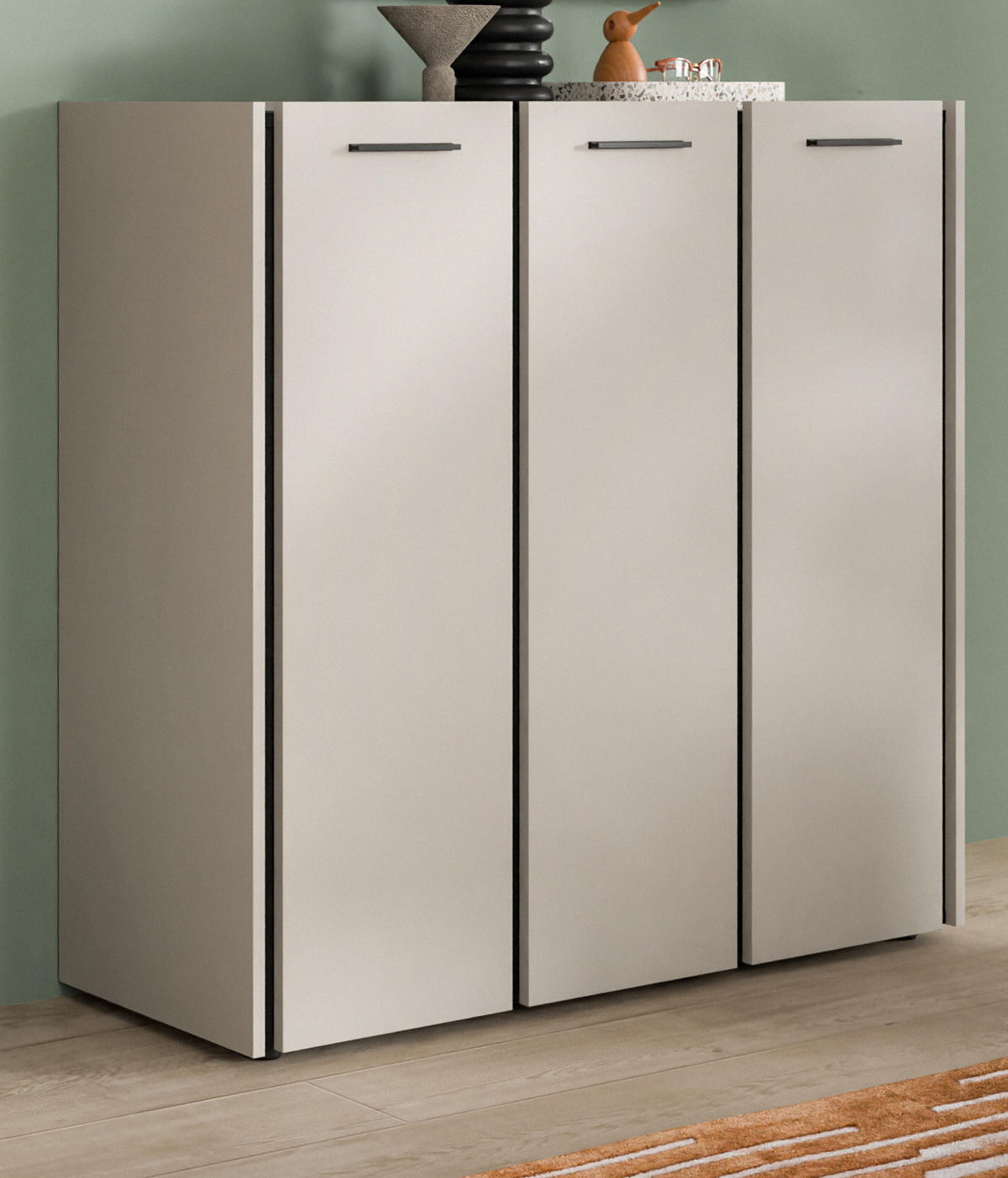 SCHUHSCHRANK Kaschmir 113 x 106 cm, Flurkommode mit Soft-Close - Kaschmir/Schwarz, Holzwerkstoff/Kunststoff (113/106/37cm) - Inn.Furn