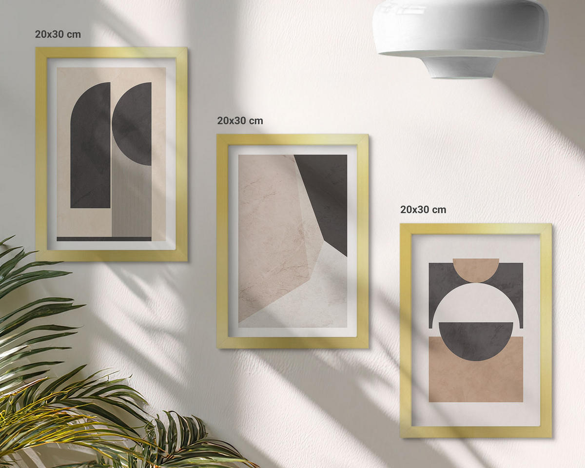 BILDER SET 3er Set - 20x30 cm Goldrahmen - Abstrakte Formen beige braun - Goldfarben, Kunststoff (20/30cm) - TULUP