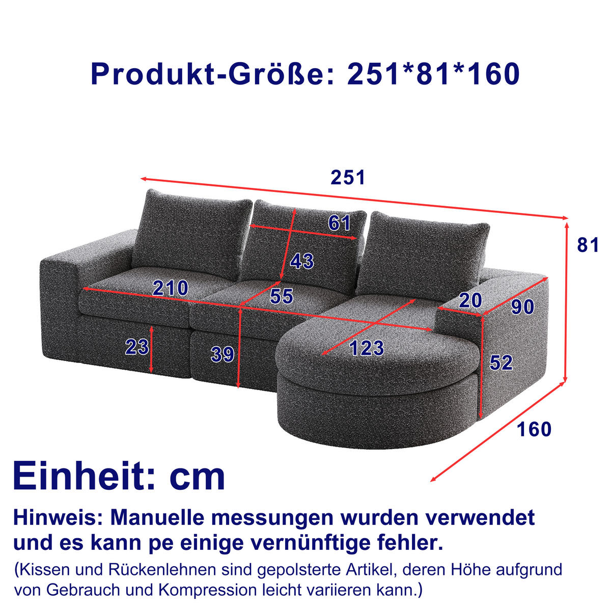 SCHLAFSOFA aus Chenille mit Liegestuhl, montagefrei - Grau, Textil (251/81/160cm)