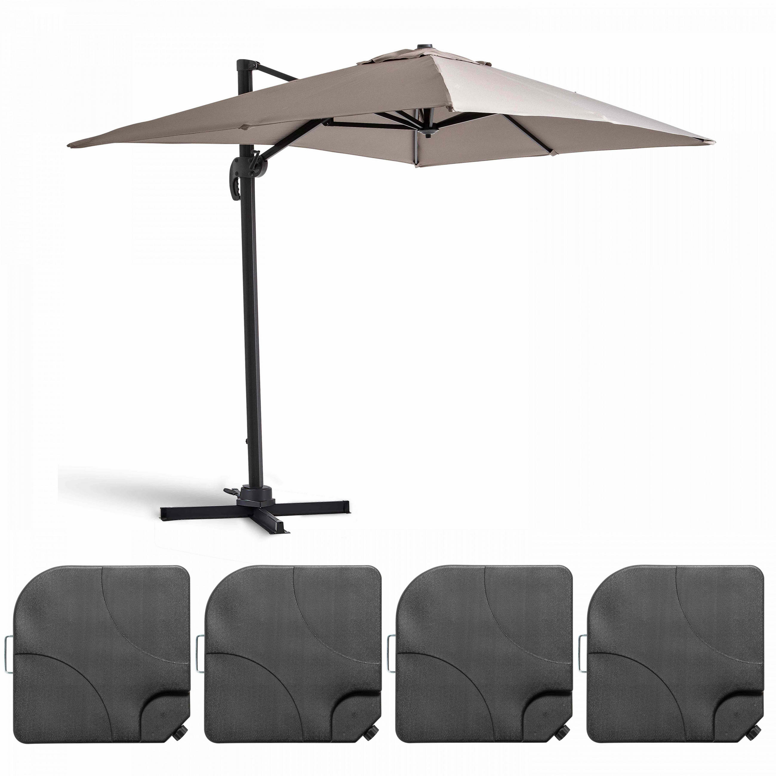 SONNENSCHIRM 2x3m mit 4 Gewichtsplatten, Taupe - Taupe, Metall (300/200cm) - Oviala